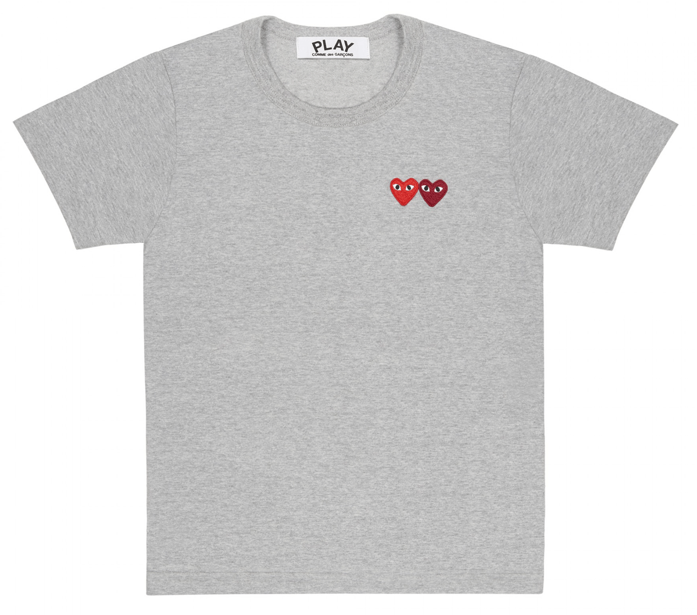Comme-des-Garcons-Play-Embroidered-Logo-Double-Heart-Cotton-T-Shirt-Men-Grey-1