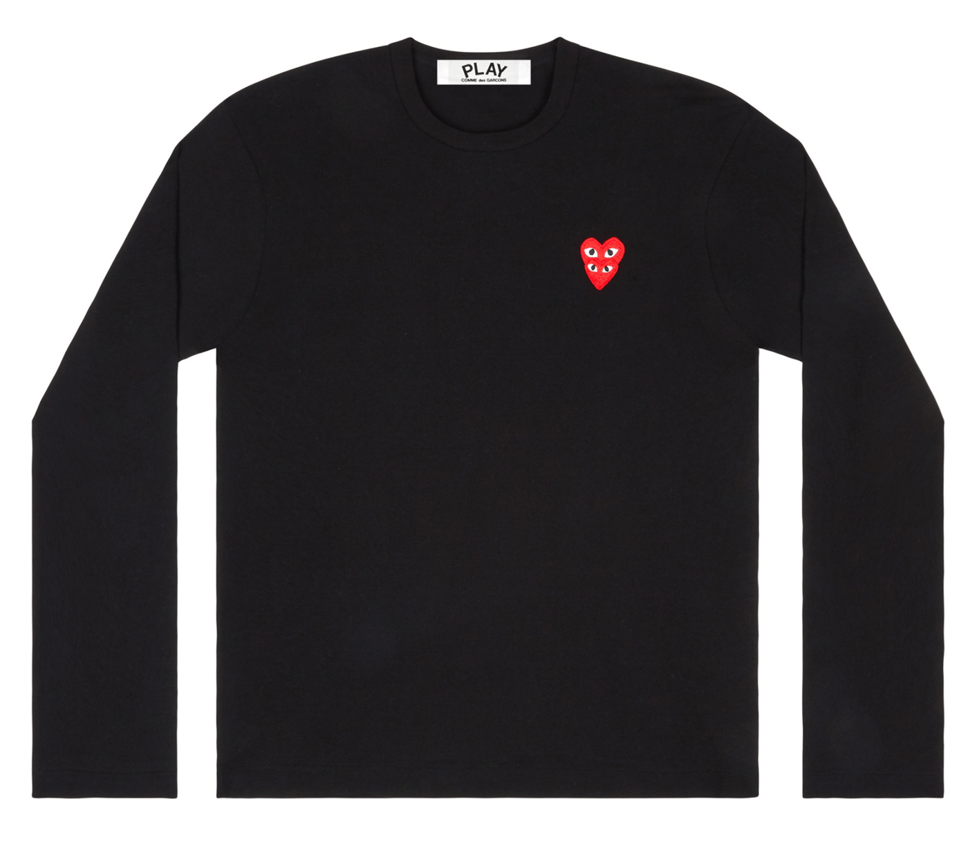 Comme-des-Garcons-Play-Long-Sleeve-T-Shirt-With-Stacked-Red-Emblem-Men-Black-1