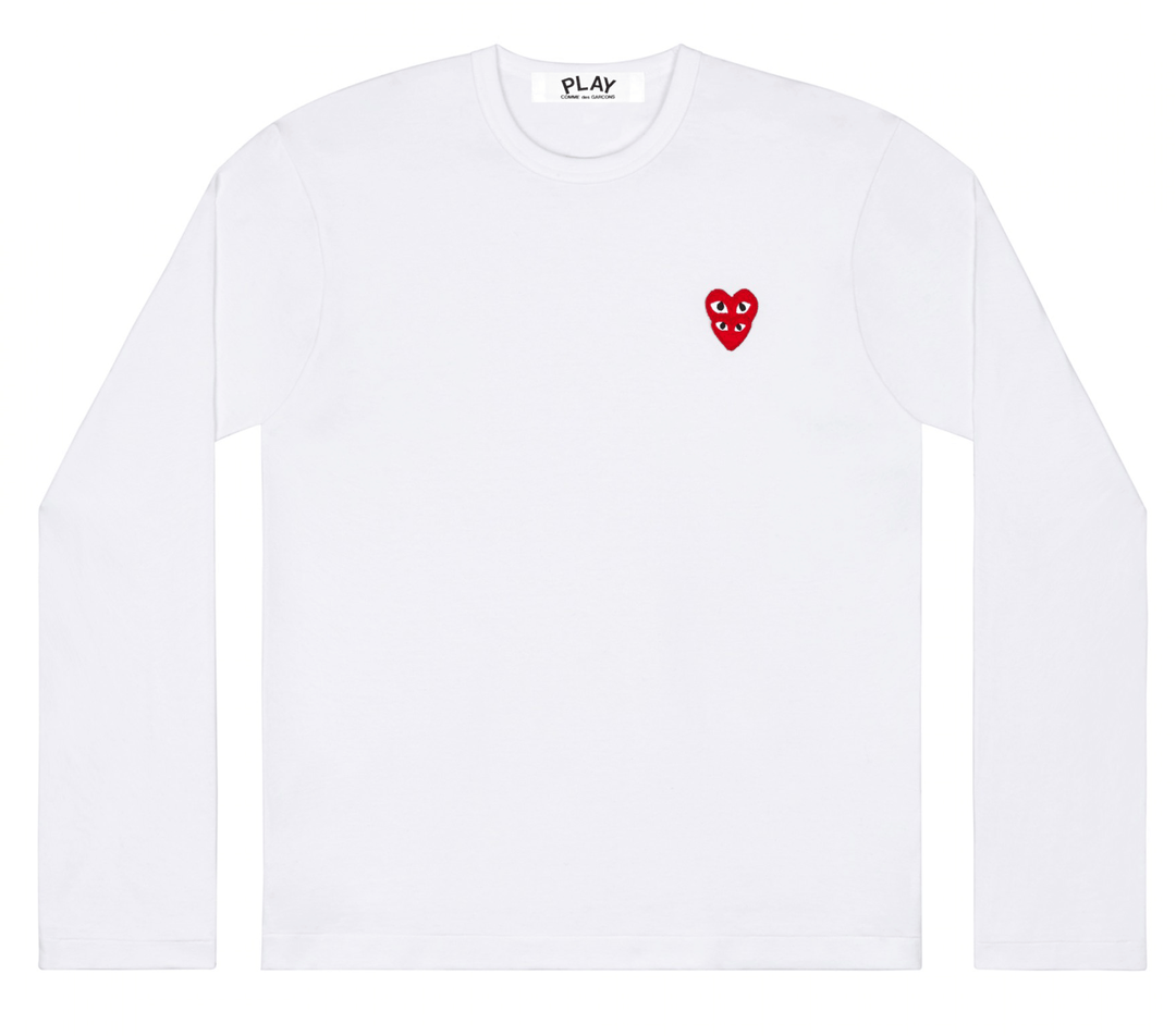 Comme-des-Garcons-Play-Long-Sleeve-T-Shirt-With-Stacked-Red-Emblem-Men-White-1