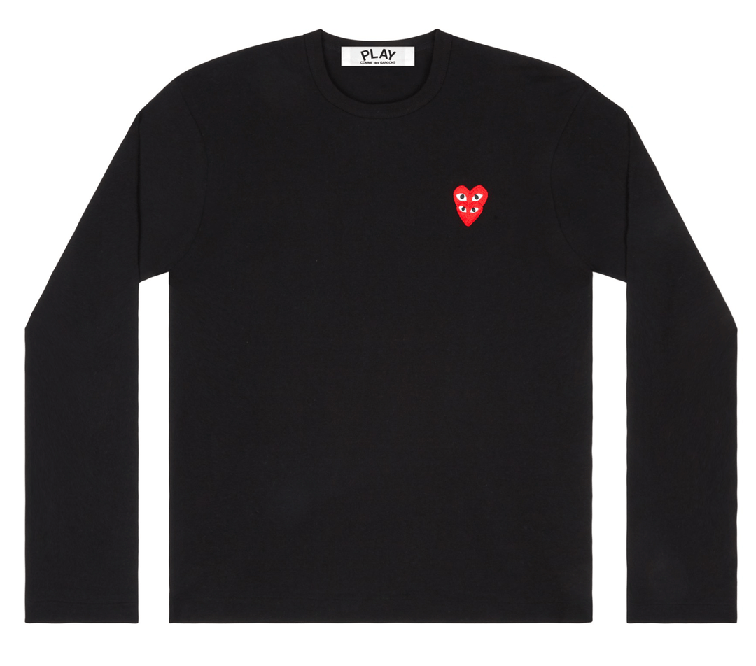 Comme-des-Garcons-Play-Long-Sleeve-T-Shirt-With-Stacked-Red-Emblem-Women-Black-1