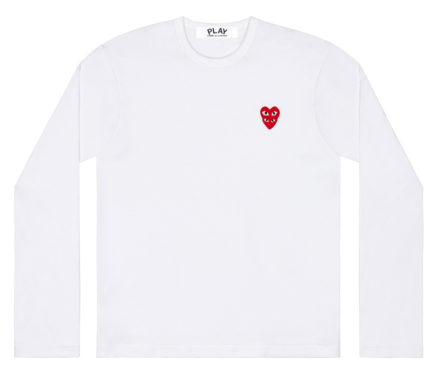 Comme-des-Garcons-Play-Long-Sleeve-T-Shirt-With-Stacked-Red-Emblem-Women-White-1