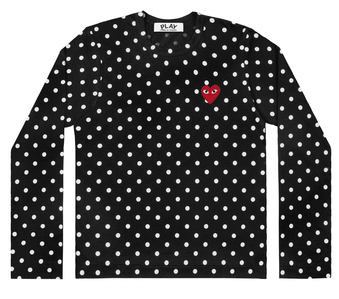 Comme-des-Garcons-Play-Polka-Dot-T-Shirt-With-Red-Embroidered-Heart-Women-Black-1