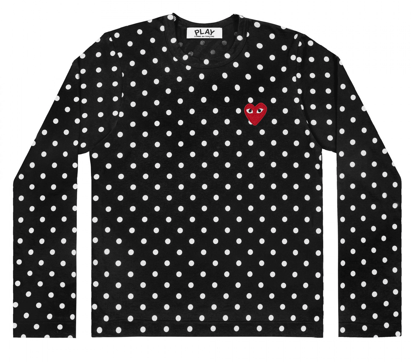 Comme-des-Garcons-Play-Polka-Dot-T-Shirt-with-Red-Embroidered-Heart-Men-Black-1