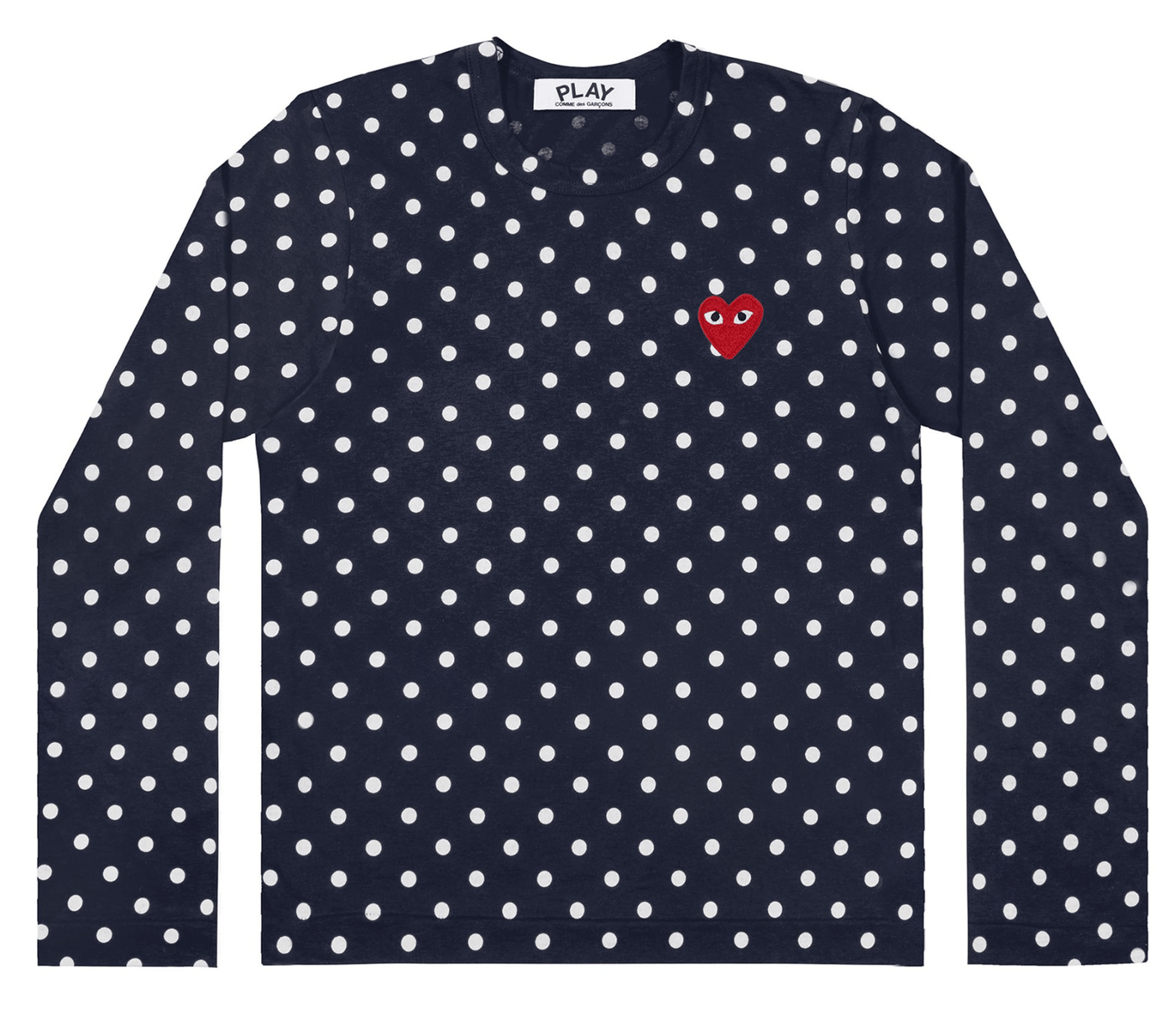 Comme-des-Garcons-Play-Polka-Dot-T-Shirt-with-Red-Embroidered-Heart-Men-Blue-1