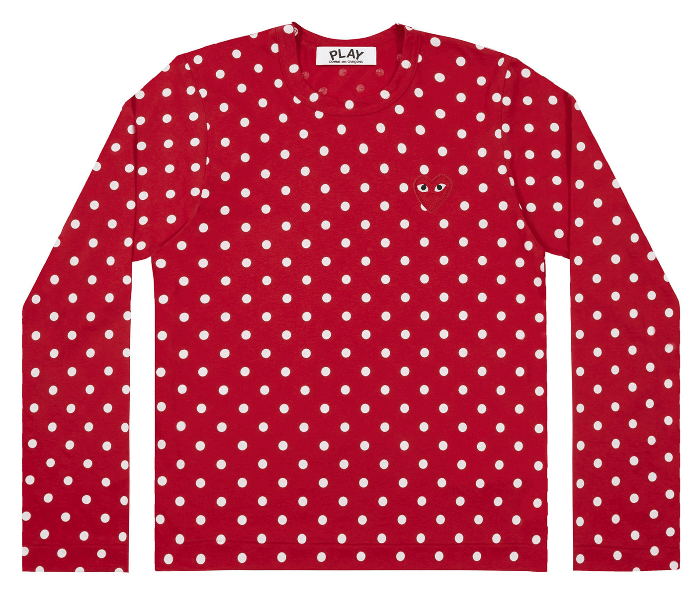 Comme-des-Garcons-Play-Polka-Dot-T-Shirt-with-Red-Embroidered-Heart-Men-Red-1