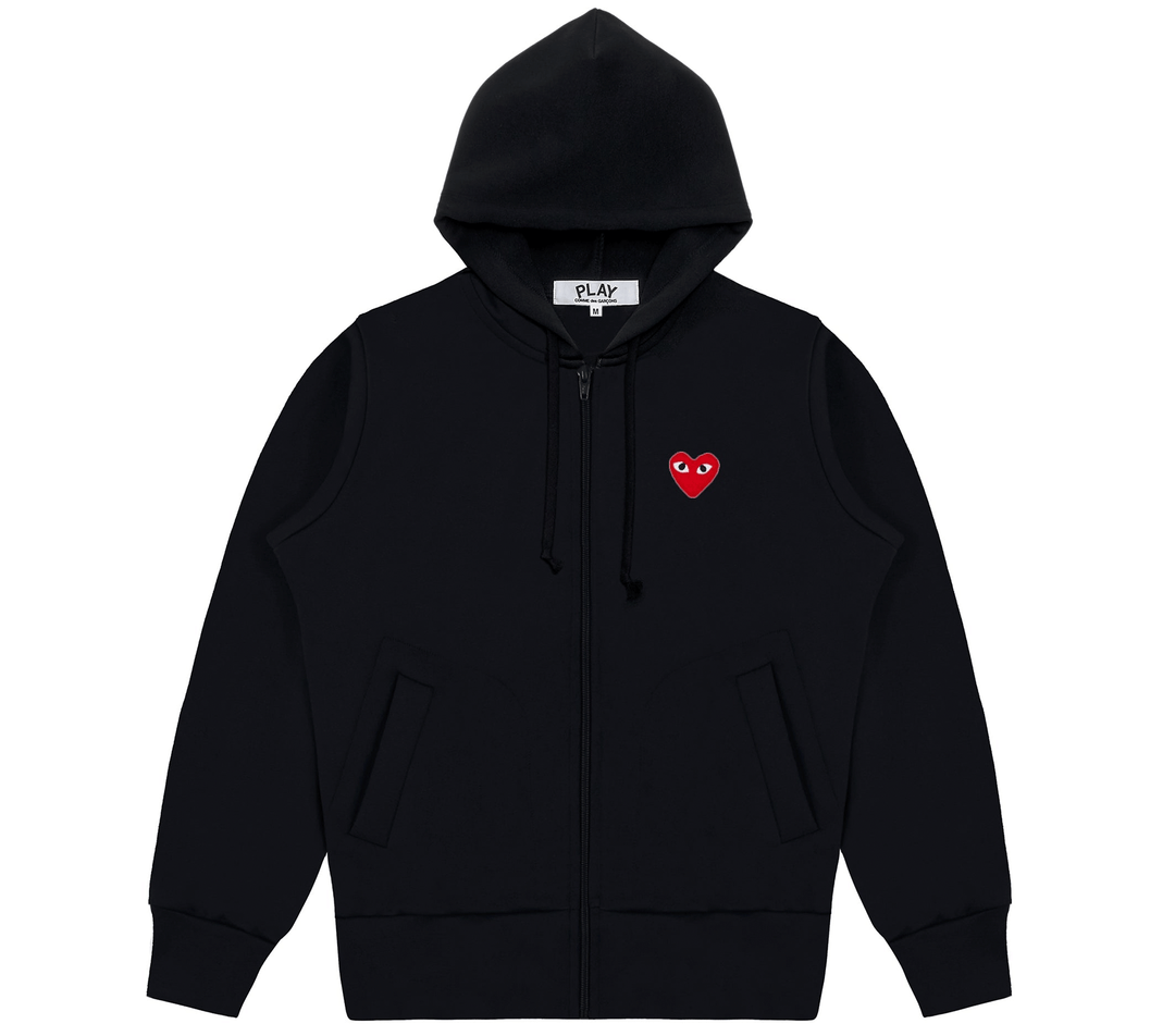 Comme-des-Garcons-Play-Red-Emblem-Zip-Up-Hoodie-Men-Black-1