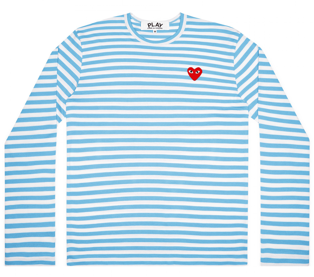 Comme-des-Garcons-Play-Stripe-T-Shirt-With-Red-Heart-Men-Blue-1