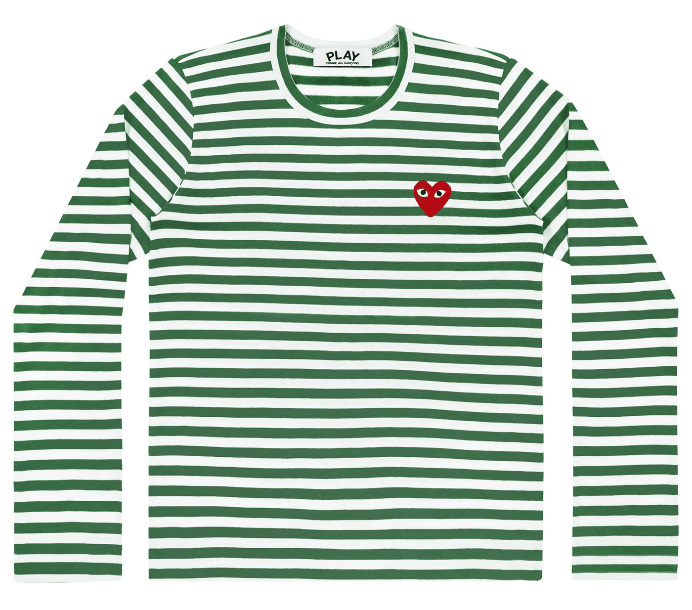 Comme-des-Garcons-Play-Stripe-T-Shirt-With-Red-Heart-Women-Green-1