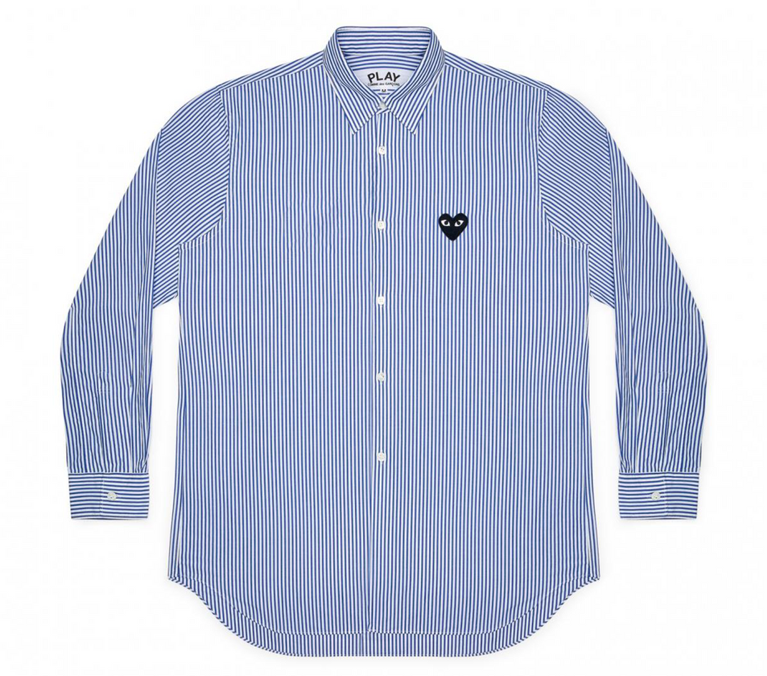 Comme des Garcons Play Striped Shirt With Black Heart Men Dark Blue