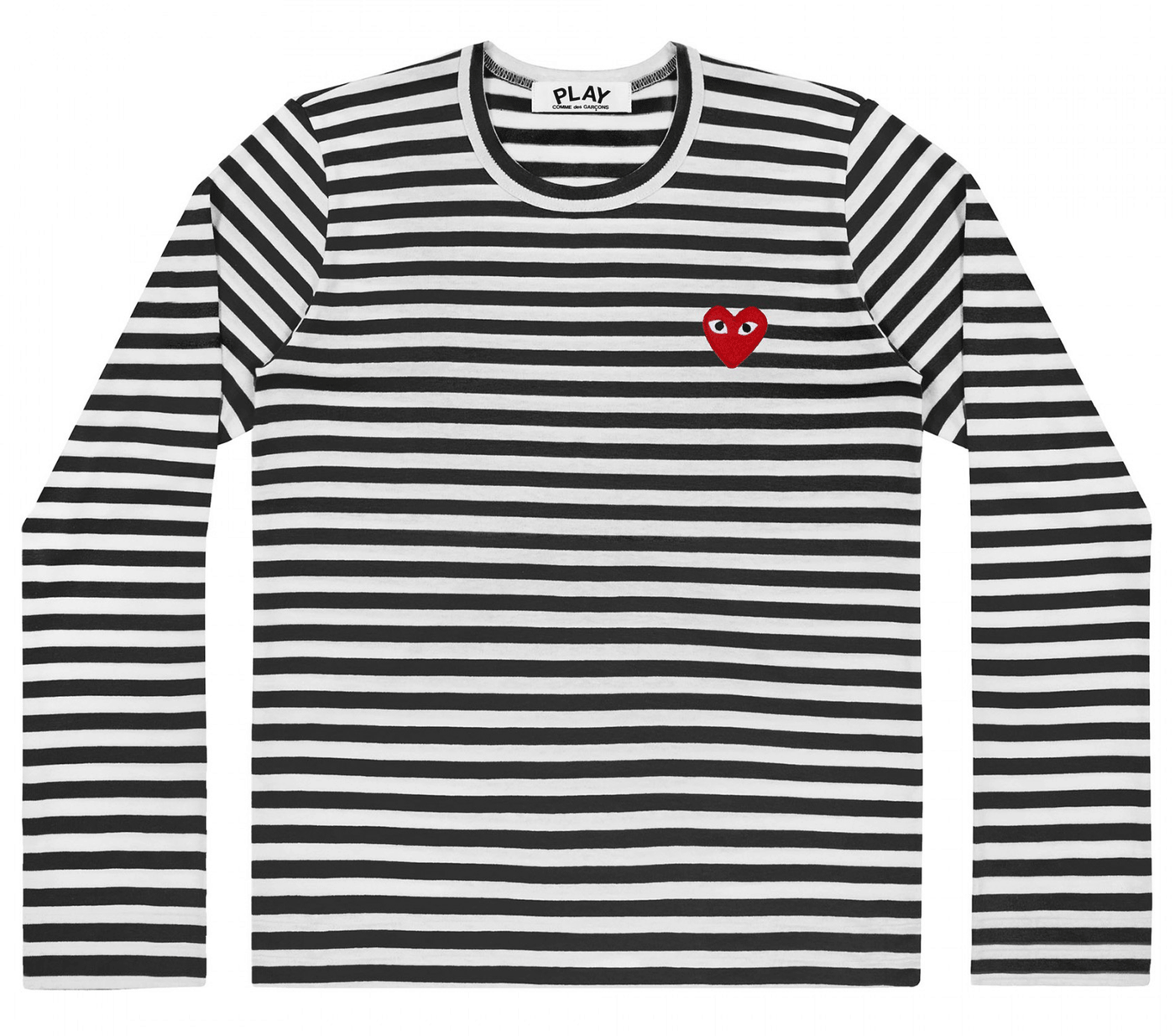 Comme-des-Garcons-Play-Striped-T-Shirt-With-Red-Emblem-Men-Black-1