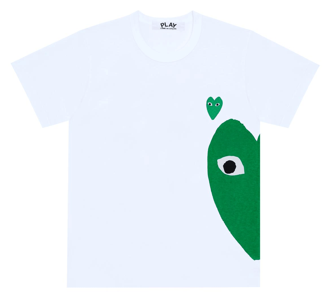 Comme-des-Garcons-Play-T-Shirt-With-Green-Logo-Print-Men-White1