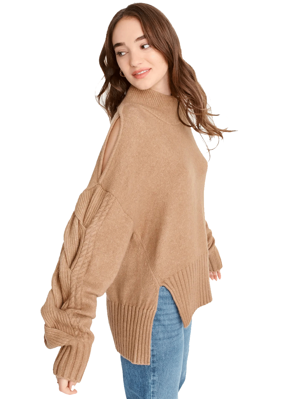     DKNY_Braided-Mock-Neck-High-Low-Sweater_Brown-01