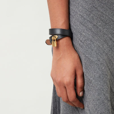       Padlock-Double-Leather-Bracelet-Black-3