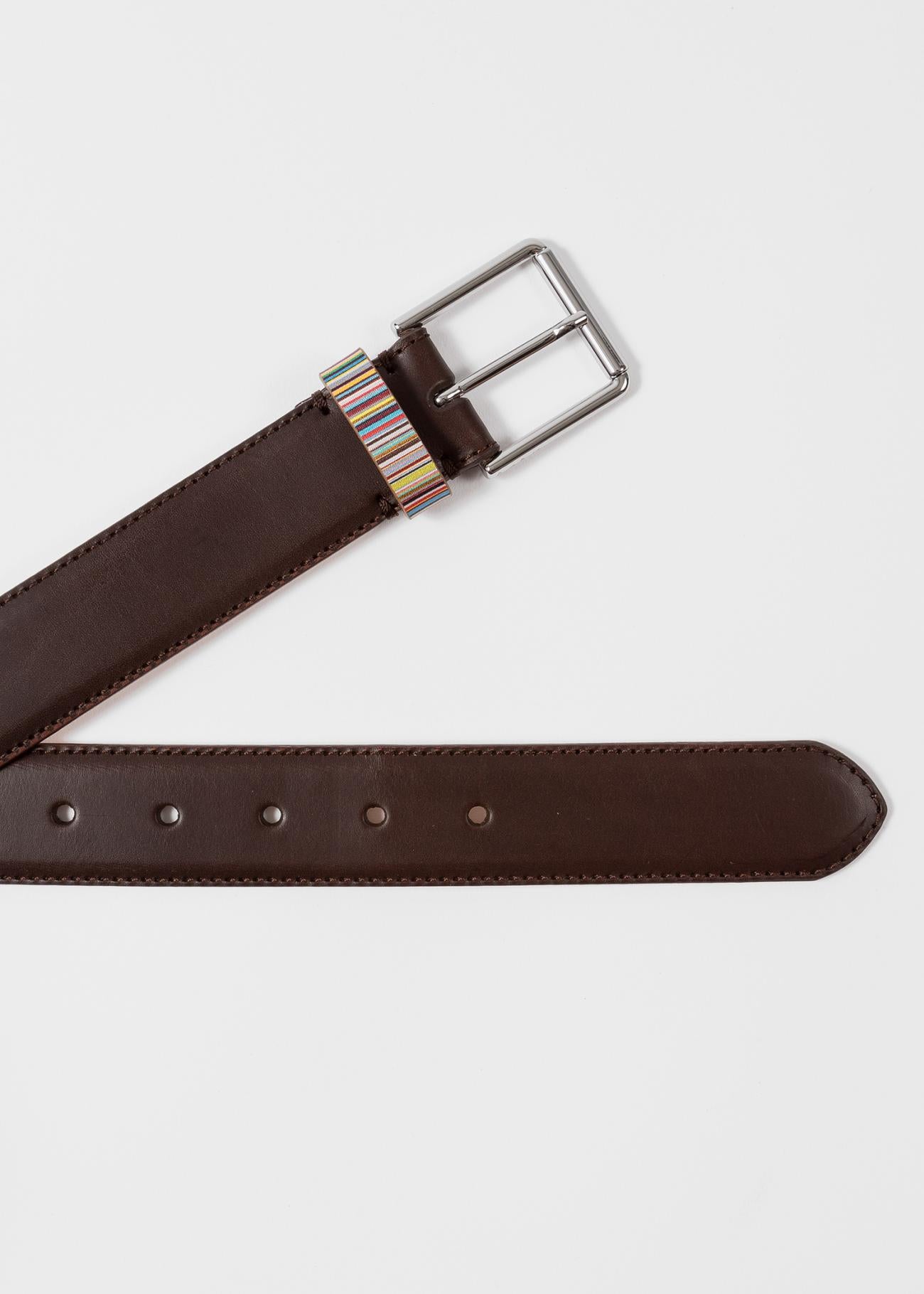 Paul Smith Men 'Signature Stripe' Keeper Leather Belt (Brown) 2