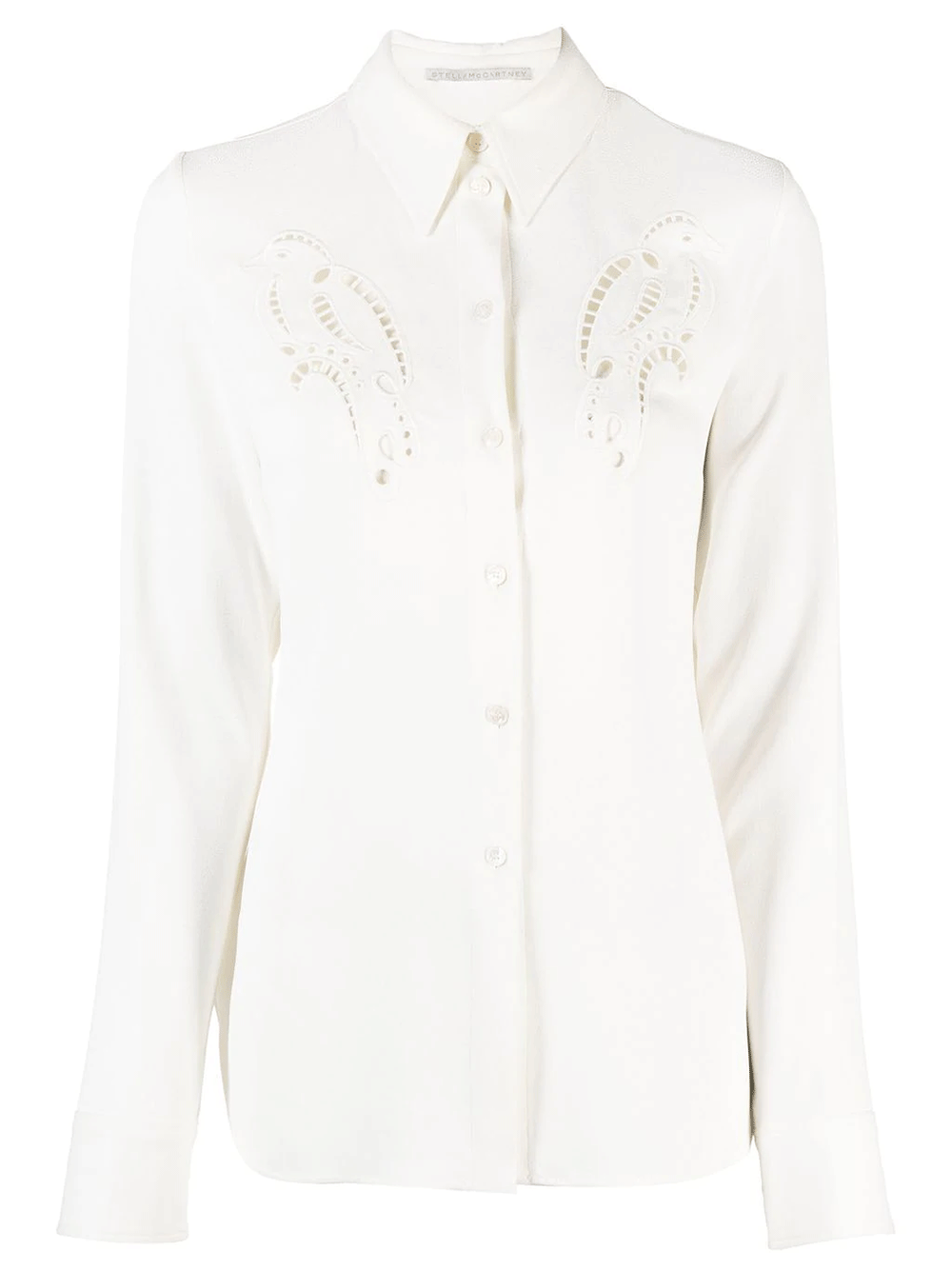 Bird Crest Embroidered Eyelet Button-Up Blouse (Cream)
