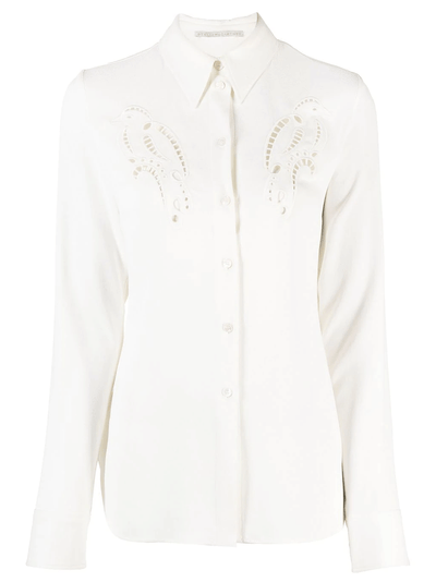 Bird Crest Embroidered Eyelet Button-Up Blouse (Cream)