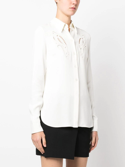 Bird Crest Embroidered Eyelet Button-Up Blouse (Cream)