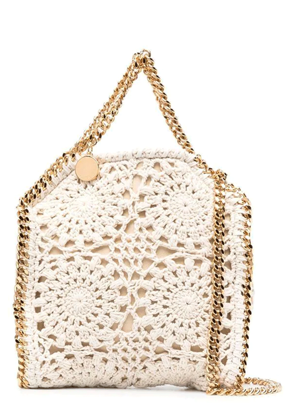 Falabella Cotton Crochet Tiny Tote Bag with Gold Color Chain (Natural Beige)