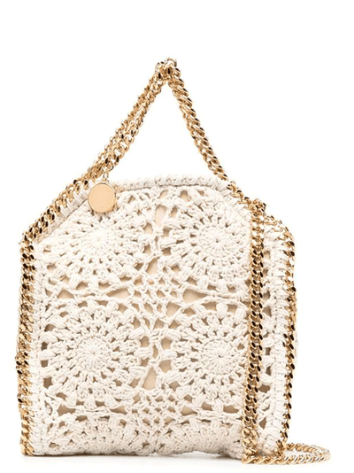 Falabella Cotton Crochet Tiny Tote Bag with Gold Color Chain (Natural Beige)