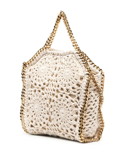 Falabella Cotton Crochet Tiny Tote Bag with Gold Color Chain (Natural Beige)
