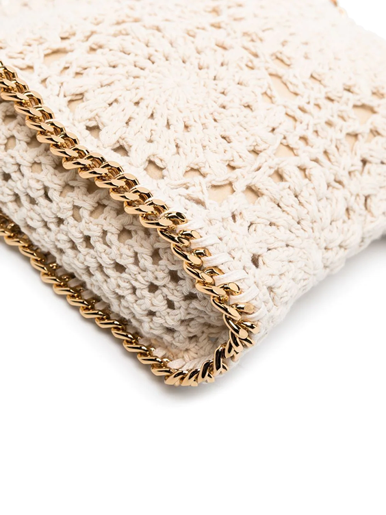 Falabella Cotton Crochet Tiny Tote Bag with Gold Color Chain (Natural Beige)