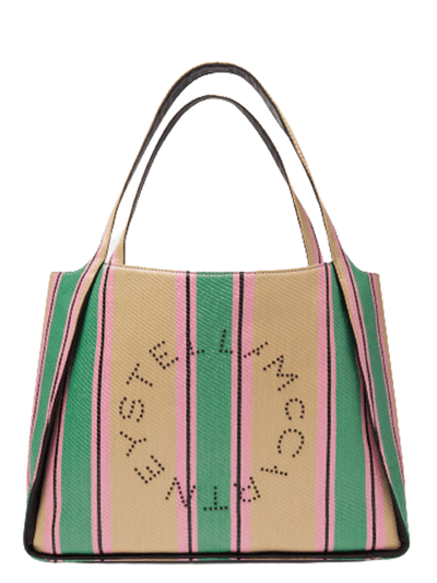 Stella Logo Striped Raffia Tote Bag (Green)