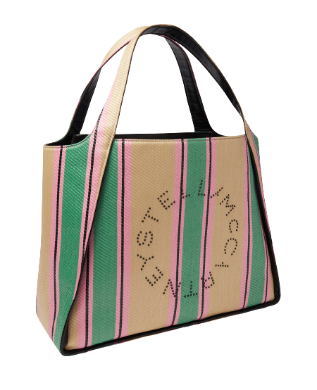 Stella Logo Striped Raffia Tote Bag (Green)