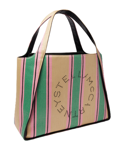 Stella Logo Striped Raffia Tote Bag (Green)