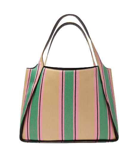 Stella Logo Striped Raffia Tote Bag (Green)