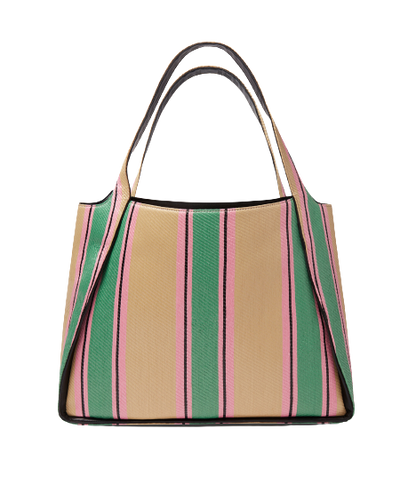 Stella Logo Striped Raffia Tote Bag (Green)