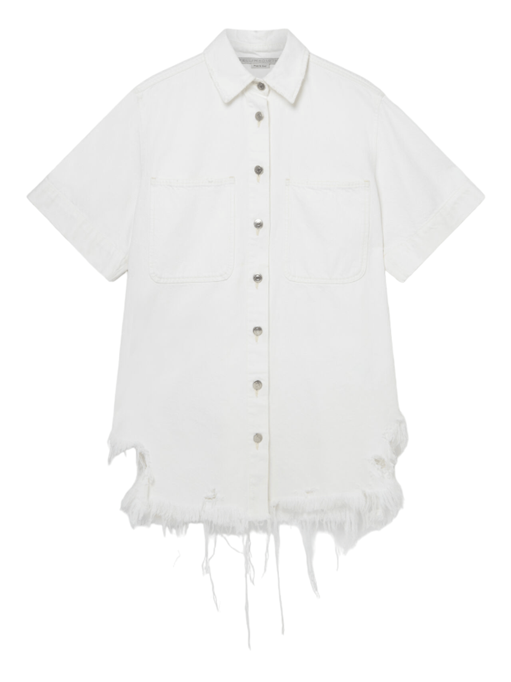 Vintage Wash Deconstructed Denim Shirt Dress (White)